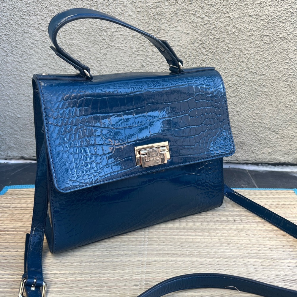 KATE SPADE Blue Alligator Patent Leather Large Purse